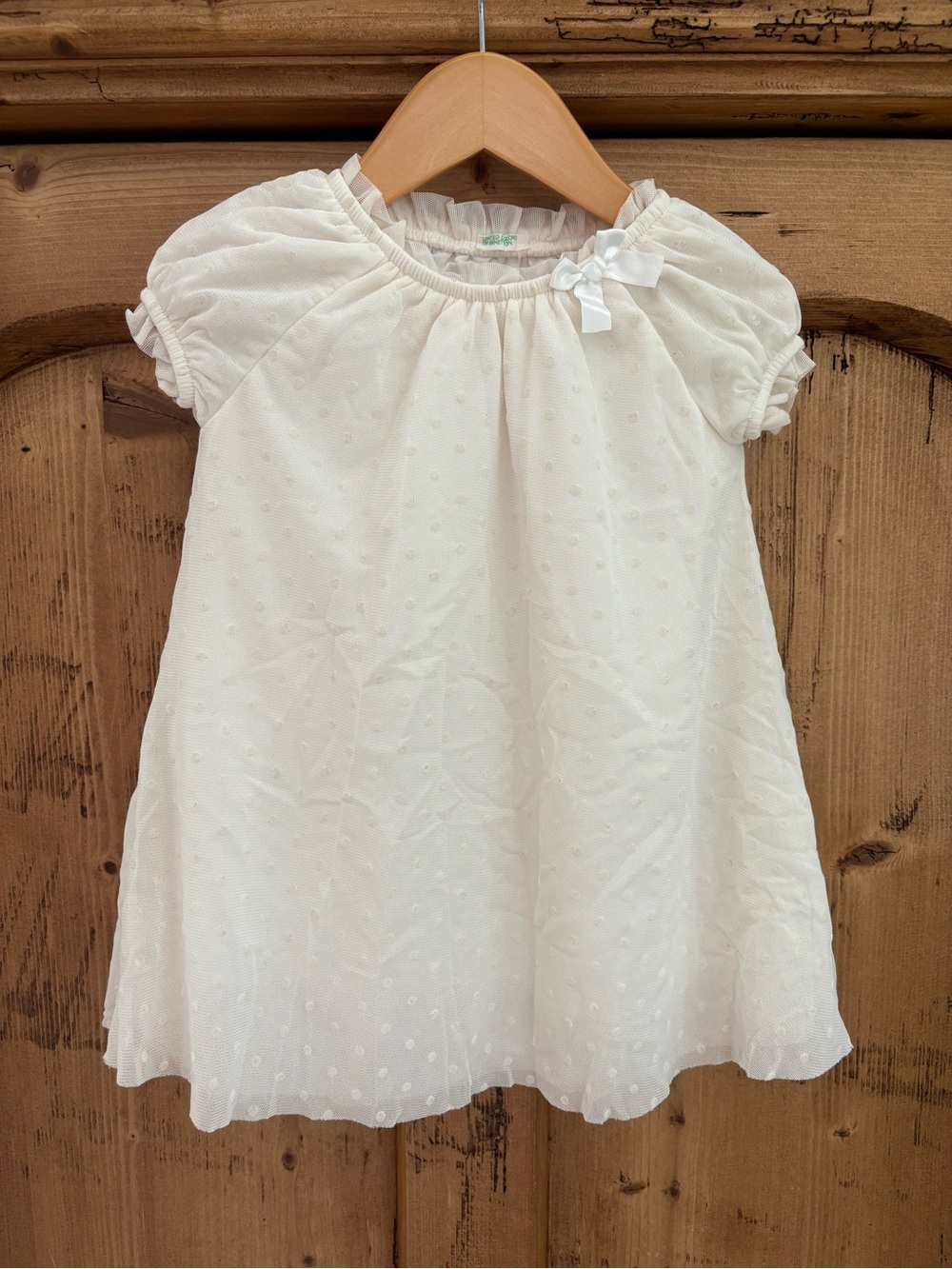 United Colors of Benetton White Swiss Dot Baby Dress with Bow Size 82cm (12-18M)
